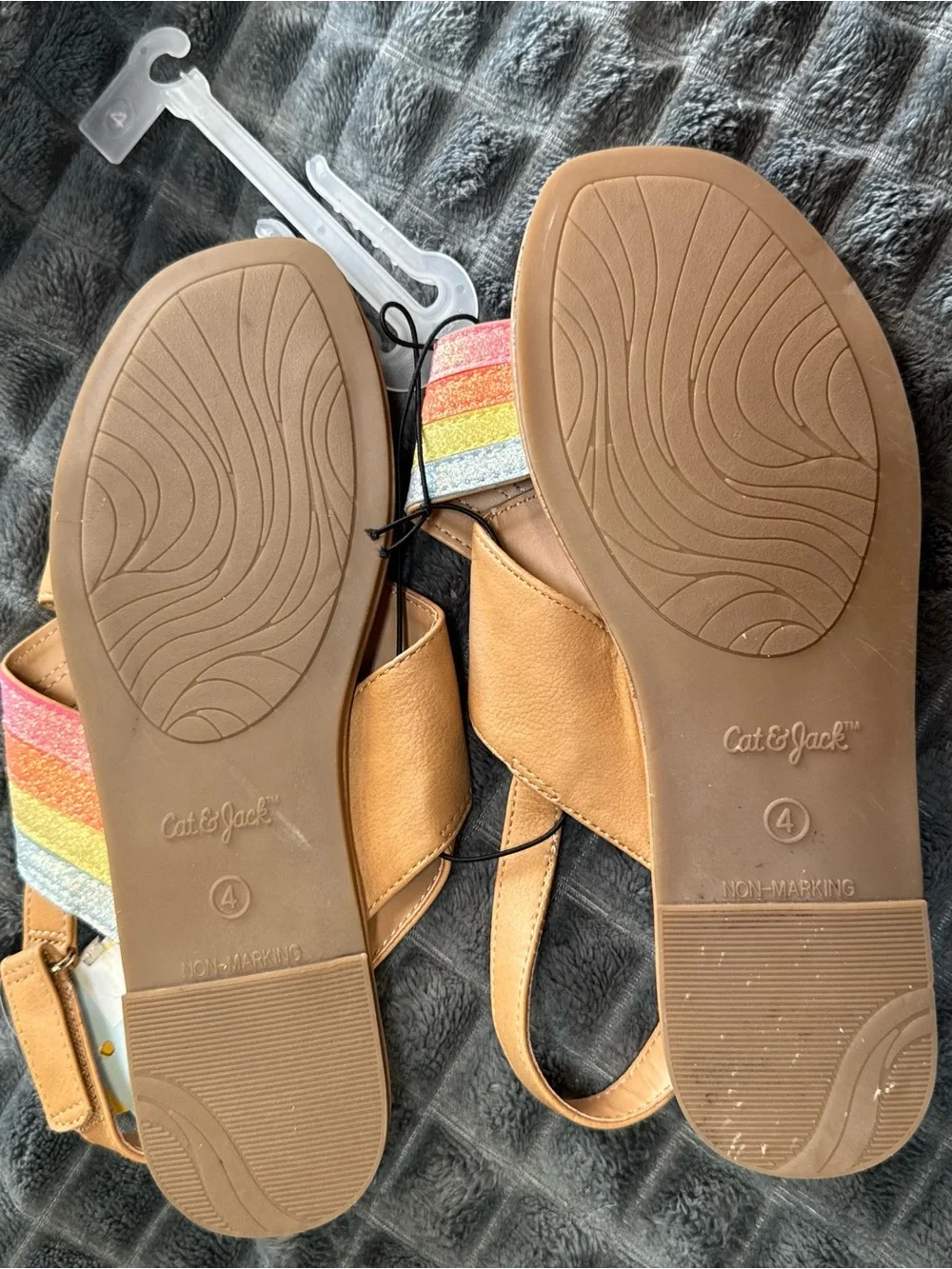 ❤️ Cat & Jack 4 Girls Rainbow Glitter Shoes Gladiator Sandals Straps B6